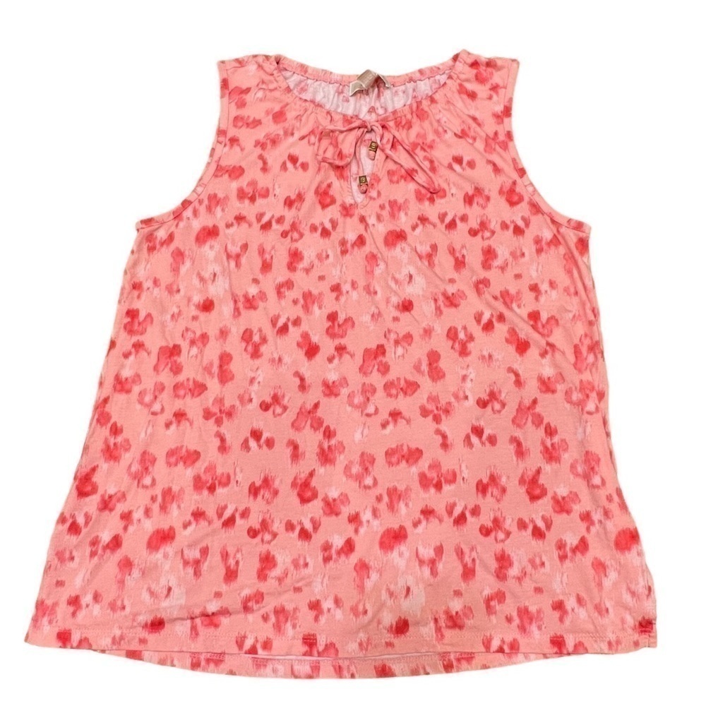Michael Kors Pink Printed Tie Neck Top, Size Large